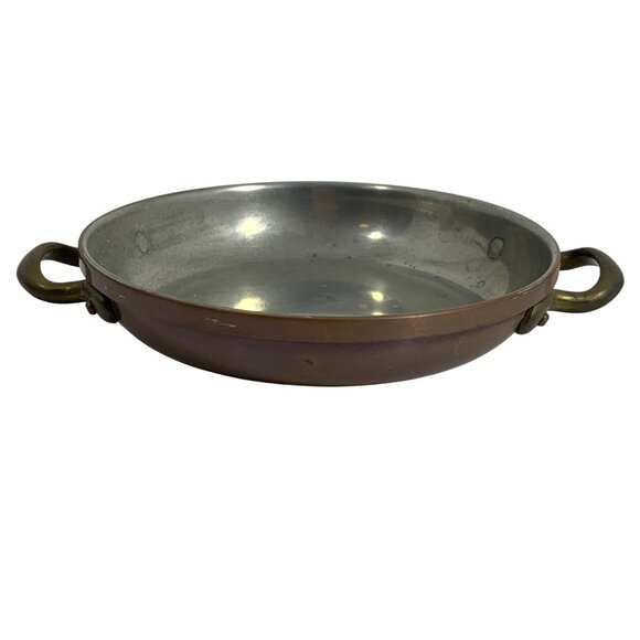 VTG Douro B&M 5.75" Copper Round Pan Tin Interior Brass Handles Made In Portugal - Picture 2 of 8